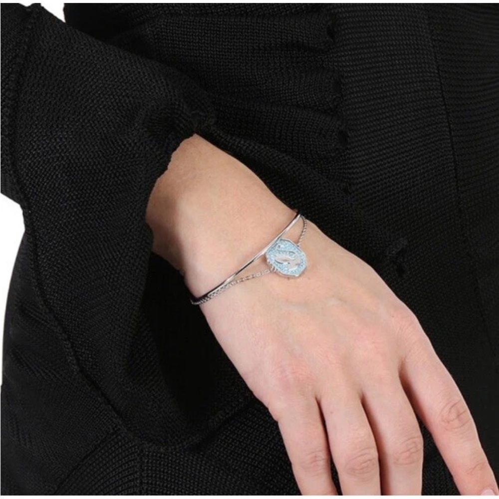 Swarovski Signum Swan Crystal Bangle in Blue | Rhodium Octagon Designer Bracelet - Picture 2 of 7
